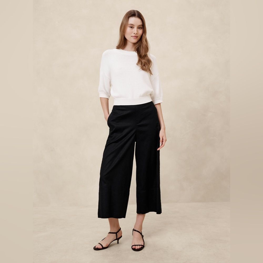 NWT ANNE KLEIN 10P Stretchy Cropped and Cuffed Wide Leg Belted Pants